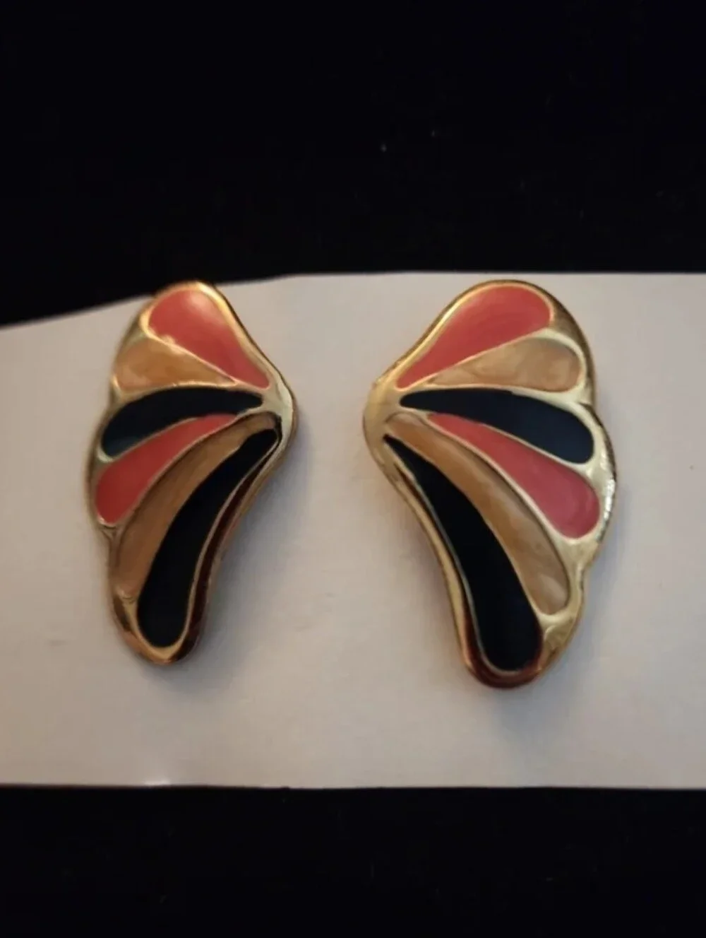 Vintage Enamel Colorful Butterfly Wings Pierced Earrings 1.5